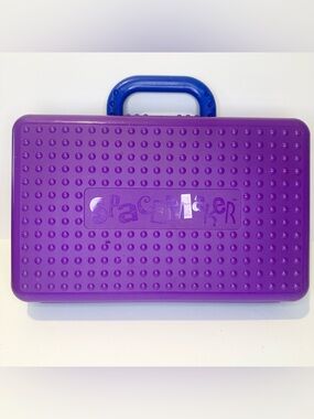 Vintage 90s Spacemaker Pencil Box Purple Blue with Handle Plastic Storage Case